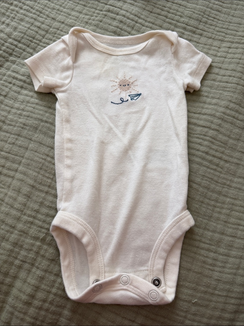 Carter's Cream Short-Sleeve One-Piece Bodysuit with Sun Embroidery